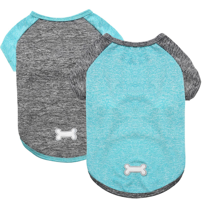 KYEESE 2 Pack Dog Shirt Raglan Sleeve Quick Dry Lightweight Stretchy Dog T-Shirts with Reflective Label Puppy Shirts for Small Dogs Sun Protection, Medium, Grey+Blue Medium (7-13lbs) 2# 2Pack(Grey+Lake Blue) - PawsPlanet Australia