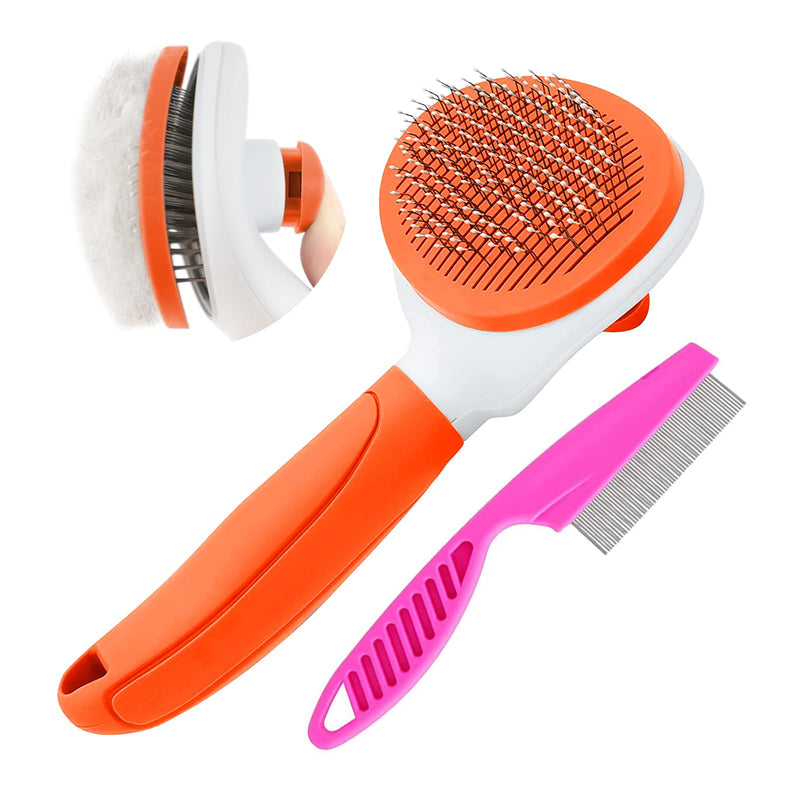 Cat Brush for Shedding and Grooming, Pet Self Cleaning Slicker Brush with Cat Hair Comb(Orange) Orange - PawsPlanet Australia