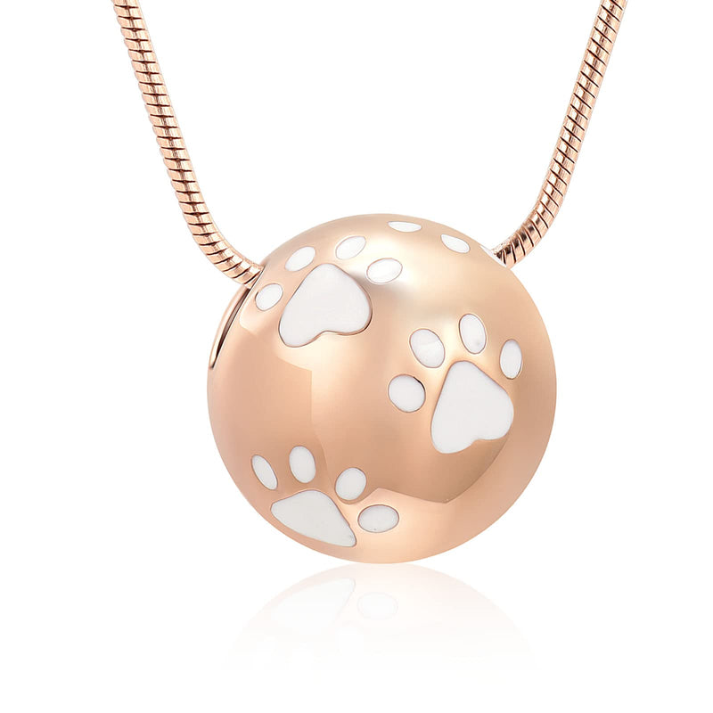 Paw Print Urn Cremation Necklace for Ashes Dog Cat Pet Paw Print Animal Keepsake Memorial Charm Pendant Necklace for Men Women Rose gold - PawsPlanet Australia