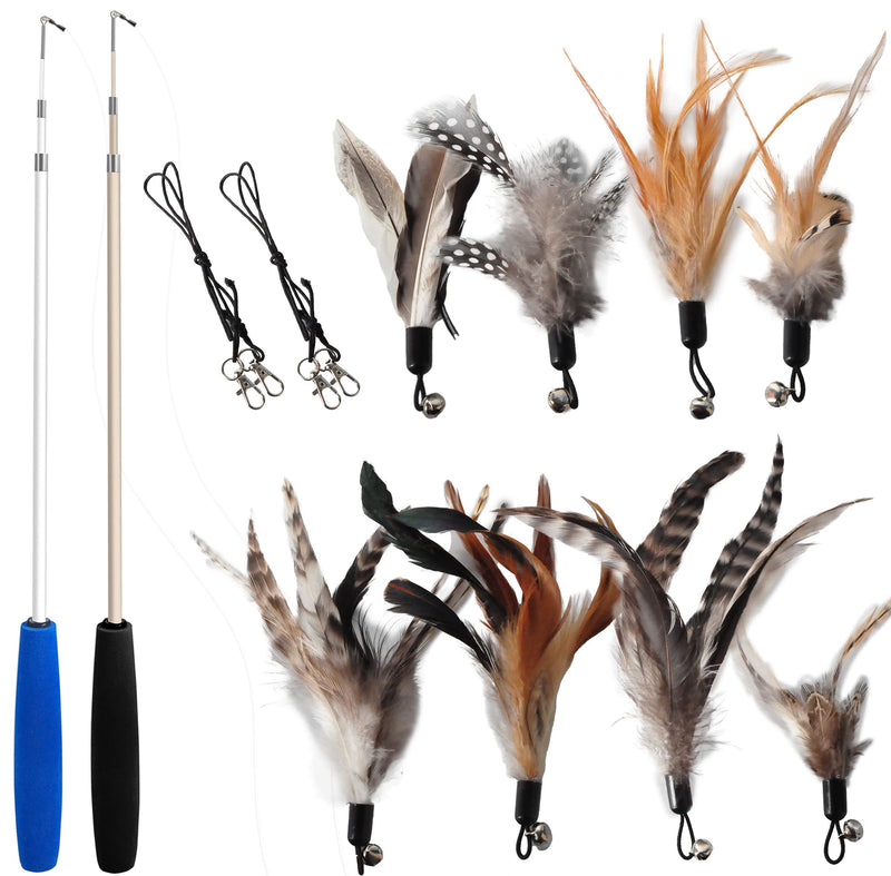 Cat Toys - No Chemical Dyeing Cat Feather Toys for Indoor Cats - Include Cat Wand and Natural Feather Refills - PawsPlanet Australia