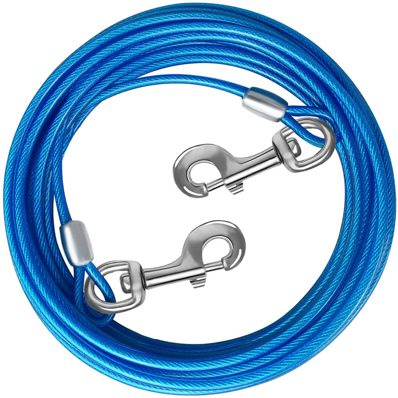 Dog Tie Out Cable 10/15/20/25/30 FT Runner for Yard Steel Wire Cable with Durable Superior Clips Blue Chains for Outside Dog Lead for Large Up to 165 Lbs 25FT - PawsPlanet Australia
