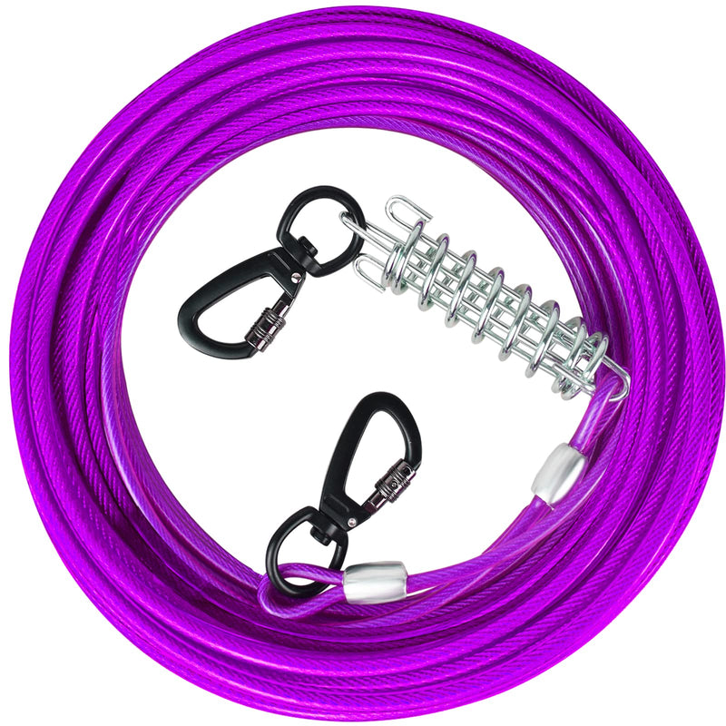 Dog Tie Out Cable 10/15/20/25/30 FT Dog Runner for Yard Steel Wire Dog Cable with Durable Superior Clips purple Dog Chains Heavy Duty for Outside Hold Large Dogs Up to 165 lbs 10FT - PawsPlanet Australia