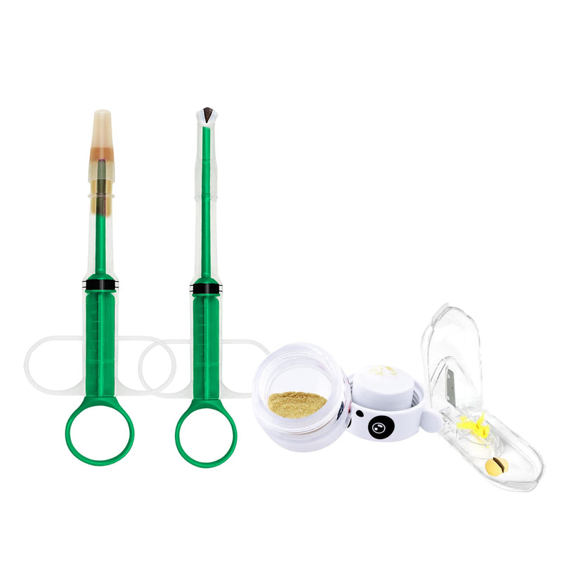 Medicine Feeder for Pets,Piller,Pill Cutter,Pill Crusher for Cats and Dogs,4in1 Set,Feeding Pills Water and Milk,Plastics,Reusable (Piller+Grinder+Cutter, Green) Piller+Grinder+Cutter - PawsPlanet Australia