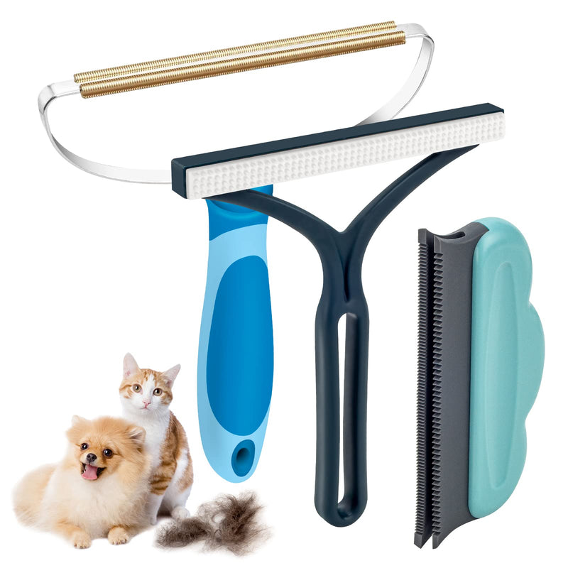 Dog Cat Hair Remover for Couch, 3PK Portable Dog Cat Hair Remover, Reusable Pet Hair Remover Carpet Scraper and Brush for Rug, Carpet, Blanket, Clothes, Car Mat, Pet Tower 8" Blue - PawsPlanet Australia