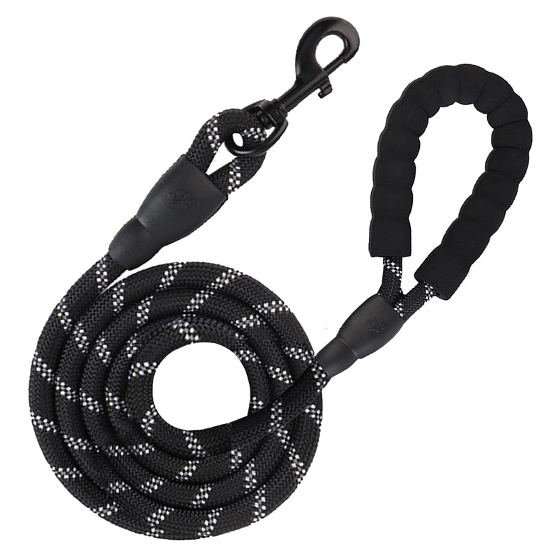 SunGrow 2 ft Nylon Dog Rope Leash, Large Dog Training Tool with Padded Handle & Heavy-Duty Metal Clasp, Reflective, Lightweight & Travel-Friendly for Medium, and Large Dogs, Black - PawsPlanet Australia