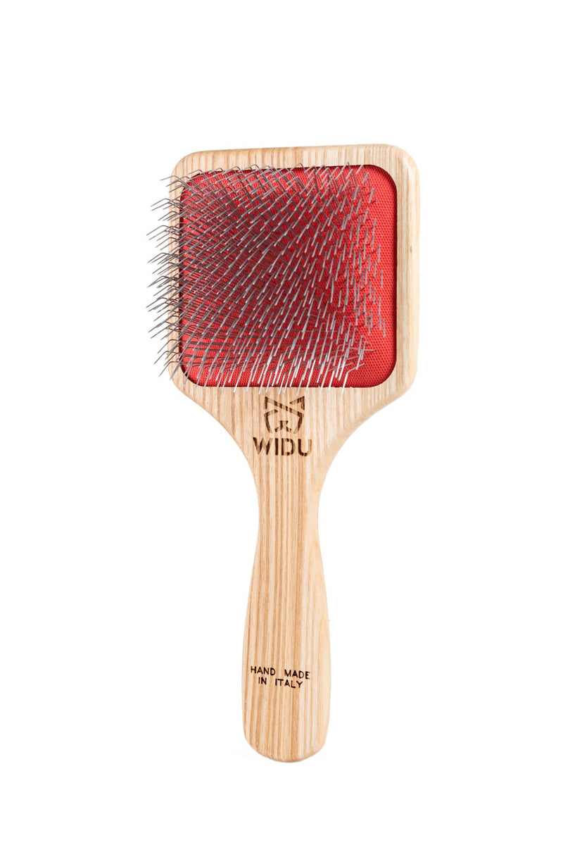 WIDU - Brush for Dogs and Cats, Ideal for Medium and Large Pets with Long Hair, Professional Carder in Ash Wood, Handmade in Italy - 21.5 x 9.4 cm, with 24 mm Long Teeth and 45° Inclination Large brush with long teeth