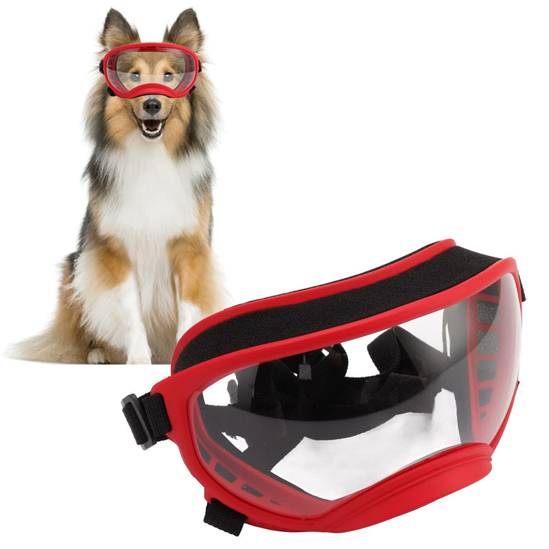 VBESTLIFE Dog Goggles, Windproof Ultraviolet Proof Dustproof Strap Dog Sunglasses for Large Breed Red Frame and Transparent Goggles