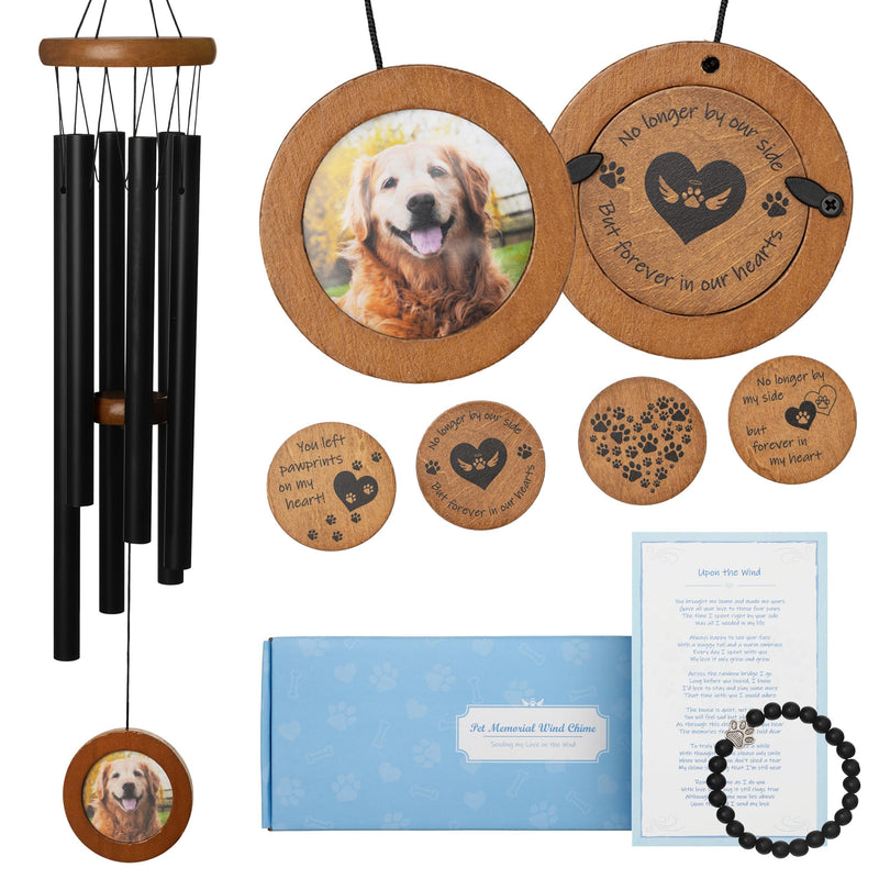 Dog Memorial Wind Chime 28" - Pet Memorial Gifts-Loss of Dog Sympathy Gift to Comfort a Friend-Dog Wind Chimes for Pet Memorial Gifts, Photo Personalized Pet Loss Gifts-Dog Remembrance Gift Brown - PawsPlanet Australia