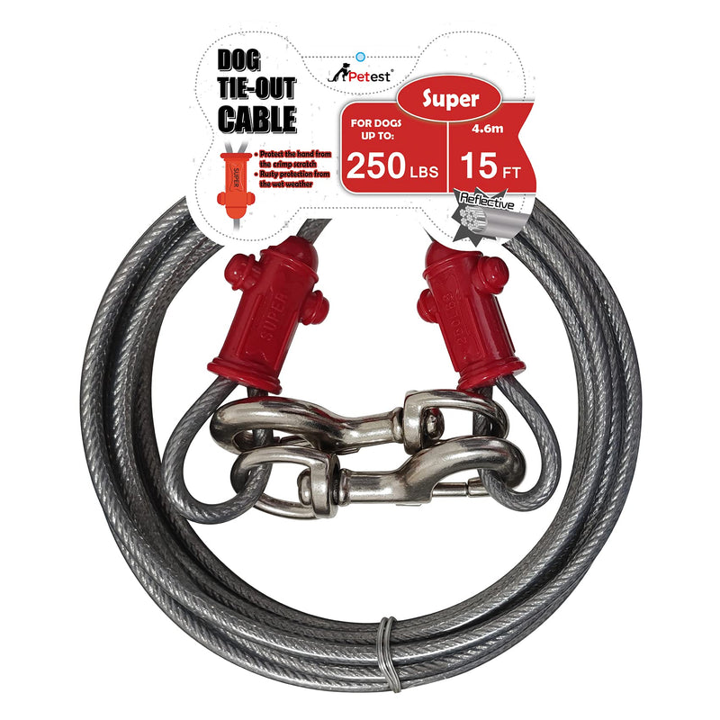 Petest Reflective Tie Out Cable with Crimp Cover for Super Dogs Up to 250 Pounds, 15 Feet 250lbs15ft Red & Cool Grey - PawsPlanet Australia