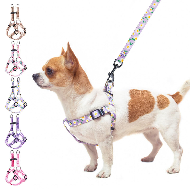 BEAUTYZOO No Pull Dog Harness and Leash Set - Adjustable Step-in Puppy Harness for Small Medium Large Dogs, Escape Proof Soft Nylon Vest with Double D Ring for Walking Running Training, Purple S S(Chest:15-21") Purple Flowers - PawsPlanet Australia
