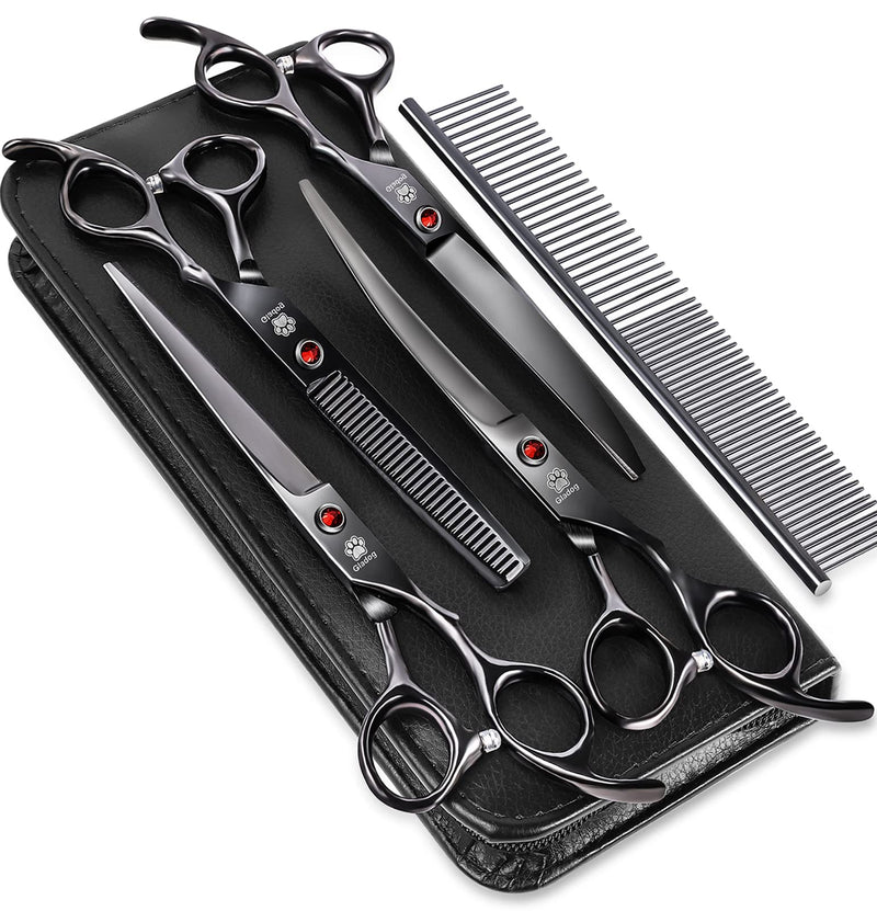 Dog Grooming Scissors Kit with Safety Round Tips, GLADOG Professional 6 in 1 Grooming Scissors for Dogs, Sharp and Heavy-duty Dog Grooming Shears for Dogs Cats Pets Professional Set - PawsPlanet Australia