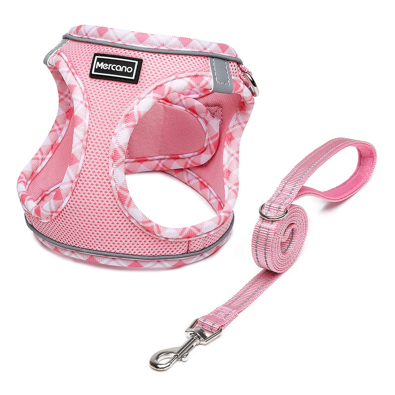 Mercano Soft Mesh Dog Harness and Leash Set, No-Chock Step-in Reflective Breathable Lightweight Easy Walk Escape Proof Vest Harnesses with Safety Buckle for Small Medium Dogs, Cats (Pink, S) Pink - PawsPlanet Australia