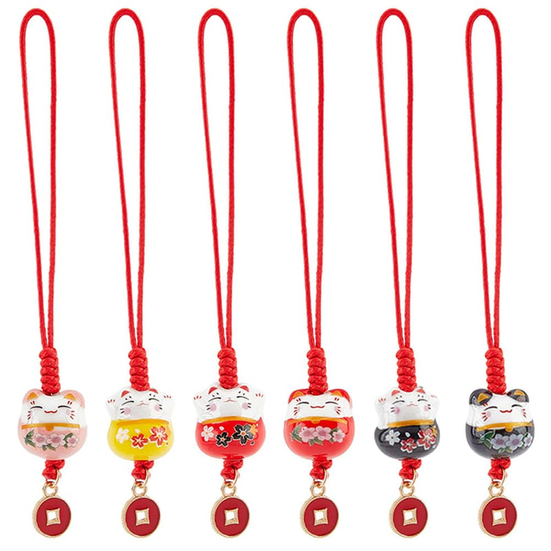 PH PandaHall 7pcs Lucky Cat Keychains Ceramic Beckoning Cat Charms Keyrings Pendant Maneki Neko Ornament Fortune Pendants Mobile Phone Pendant with Coins Alloy Pendants for New Year Christmas - PawsPlanet Australia