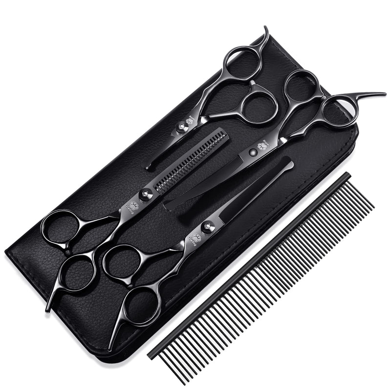 Dog Grooming Scissors Kit with Safety Round Tips, GLADOG Professional 6 in 1 Grooming Scissors for Dogs, Sharp and Heavy-duty Dog Grooming Shears for Dogs Cats Black - PawsPlanet Australia