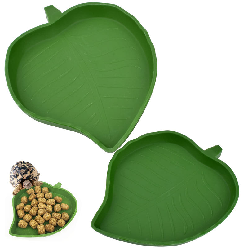 Leaf Shape Reptile Food Water Bowl 2 Pieces Reptile Plate Dish Drinking Bowl for Tortoise Corn Snake Crawl Pet Drinking and Eating, 2 Sizes Leaf Shape - PawsPlanet Australia