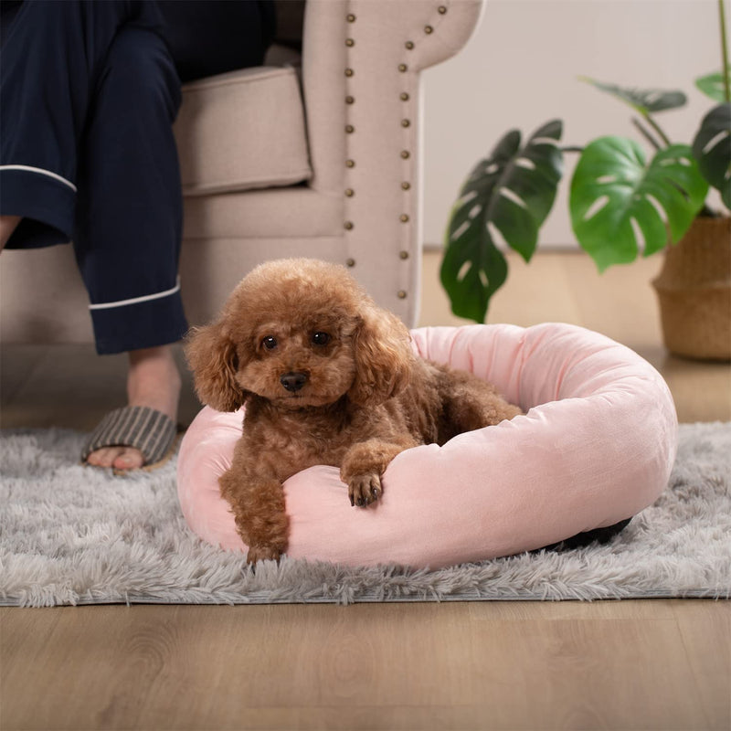 KASENTEX Round Dog Bed for Small Dogs and Puppies - Donut-Shaped, Anti-Slip, Machine Washable Cat Bed (Pink, 20x20 Inches) Pink - PawsPlanet Australia