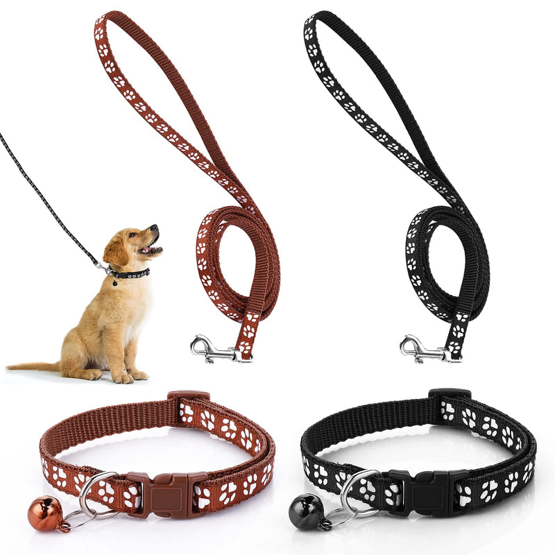 Adjustable Pet Cat and Dog Collar with Leash, Durable Training Rope Quick Release Clip Buckle Collar for Small Puppies and Kittens 1.0*120cm Pet Leash and Collar Set(Black+Brown) - PawsPlanet Australia
