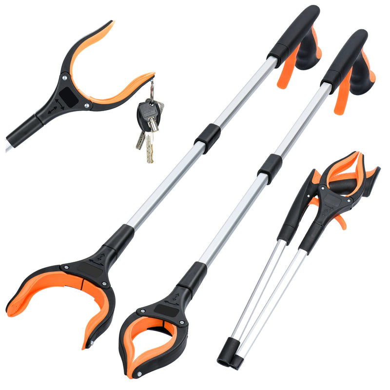 2-Pack Grabber Reacher Tool,32 Inch Extra Long Foldable Pick Up Stick with Strong Grip Magnetic,360°Rotating Anti-Slip Jaw,Trash Claw Grabber Tool,Trash Picker Tool for Outdoor & Indoor (Orange) Orange - PawsPlanet Australia