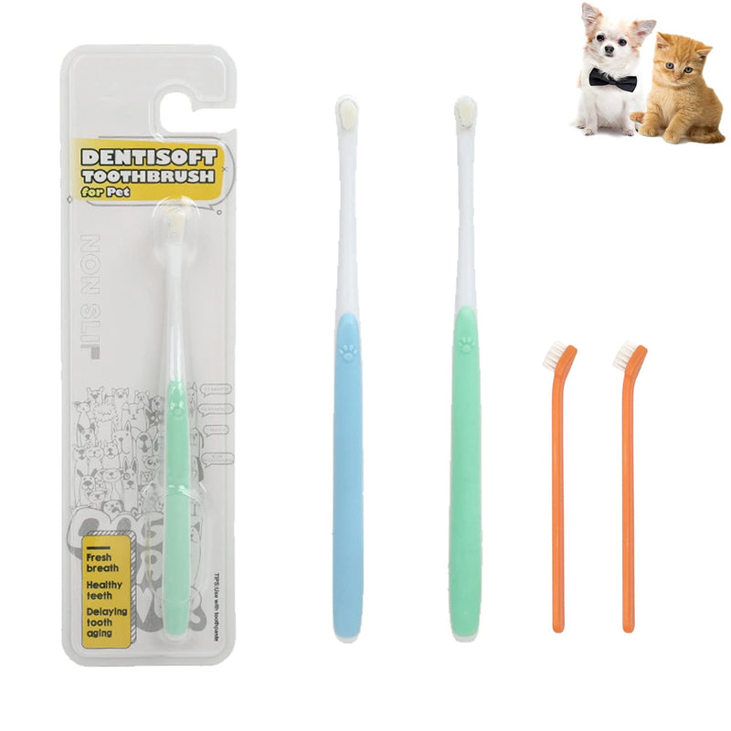 JGocot Small Dog Toothbrush,|Micro Brush Head|Nano Bristle|Soft Pet Toothbrush for Sensitive Gum&Teeth, Dog Teeth Cleaning Kit for Puppy, Kitten, Cats&Miniature Toy Size Dogs Tiny brush head Blue+green - PawsPlanet Australia
