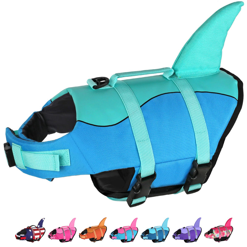 Dogcheer Dog Life Jacket, Cute Shark Dog Life Vest for Swimming Boating with Superior Buoyancy and Rescue Handle, Adjustable Puppy Floating Swim Vest for Small Medium Large Dogs - Pool Blue, L - PawsPlanet Australia