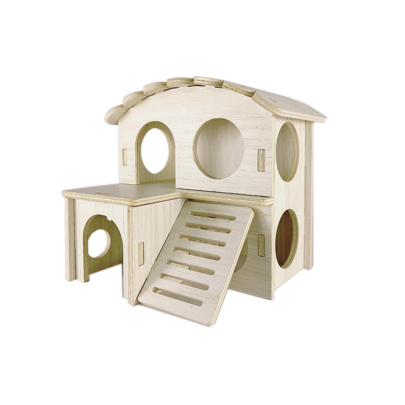 Hamster Hideout Cage Accessories - Hamster House and Habitat Wooden Hide Hut with Climbing Ladder and Platform for Dwarf Gerbils and Mouse Mice Rat Other Small Animals etc. B-Double storey house - PawsPlanet Australia
