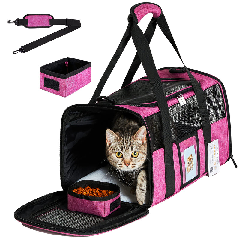 Cat Carrier for Cats Small Dogs, Kitten,Puppy Pet Carrier for Small Medium Cats Under 15lb, Collapsible Soft Sided TSA Approved Travel Carrier, Red - PawsPlanet Australia