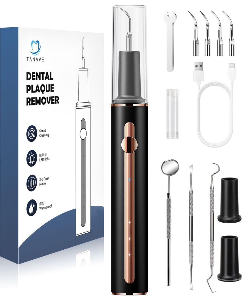 Teeth Cleaning Kit Plaque Remover for Teeth, Portable Dental Plaque Remover Tool with LED, Plaque Blaster for Human Teeth with 3 Modes, Tooth Scraper Plaque Tartar Remover for Teeth with Dental Tools Black - PawsPlanet Australia