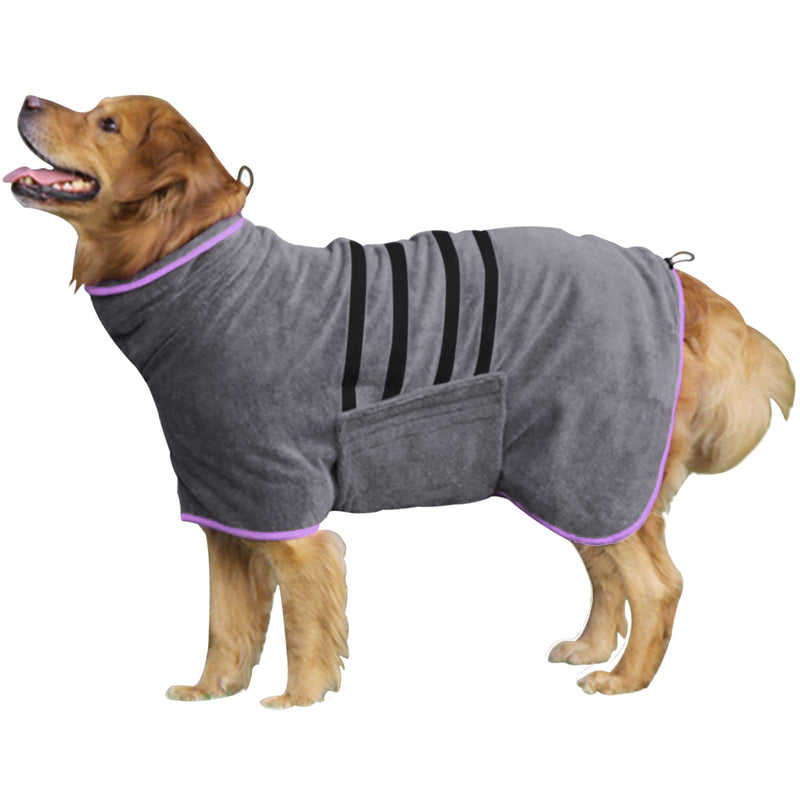 Dog Drying Coat - Fast Drying Dog Towel Robe - Microfiber Super Absorbent Pet Bathrobe, Adjustable Collar & Belly Strap Fast Drying Coat Pet Dog Cat Bath Robe Towel XX-Large Grey