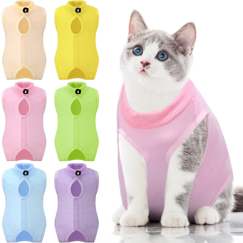 6 Pcs Cat Recovery Suit Kitten Recovery Suit Surgical Abdominal Skin Anti Licking Pajamas for Cats E Collar Alternative for Cats and Dogs After Surgery Wear, 6 Colors (Medium) Medium - PawsPlanet Australia