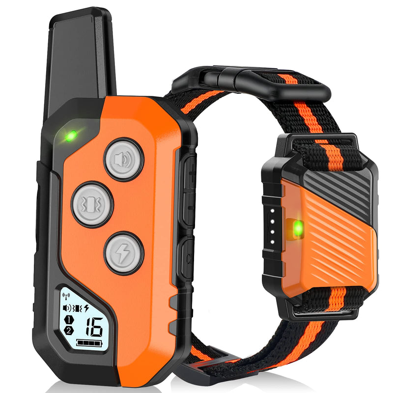 Dog Shock Collar, IP67 Waterproof Dog Training Collar with Remote, 3 Training Modes, Shock, Vibration and Beep, Rechargeable Electric Shock Collar for Large Medium Small Dog 1 Pack Orange - PawsPlanet Australia