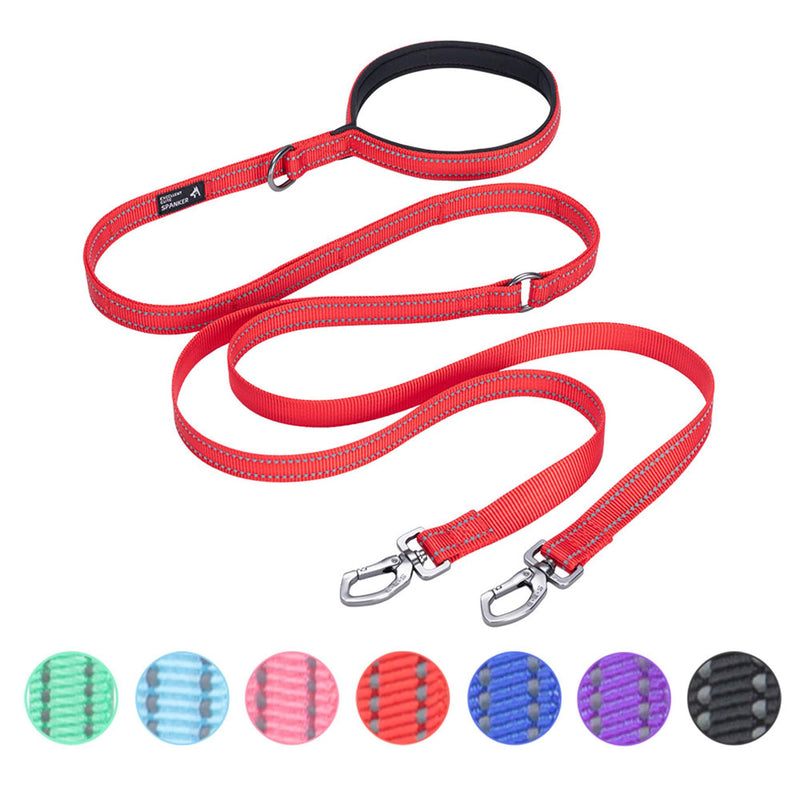 EXCELLENT ELITE SPANKER Reflective Dual Leash - 5FT Double Dog Leash with Padded Handle for Two Dogs Walking & Training (Red) 5ft x 3/4 in. Red - PawsPlanet Australia