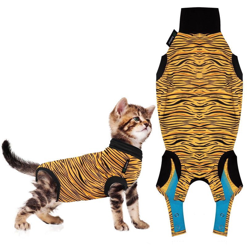 Cat Recovery Suit - Cat Recovery Suit for Spay, Neuter, Suture, Incision, & Skin Conditions - Breathable Fabric with Back Opening - XXS Cat Suit by Suitical, Tiger Print 2XS(13-16.5 in) - PawsPlanet Australia