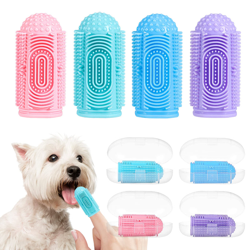 Dog Toothbrush Dog Tooth Brushing Kit 4Pack Dog Finger Toothbrush for Dog Teeth Cleaning&Dog Dental Care,Cat Toothbrush Dog Tooth Brush Puppy Toothbrush Pet Toothbrush Blue Green Pink Purple - PawsPlanet Australia