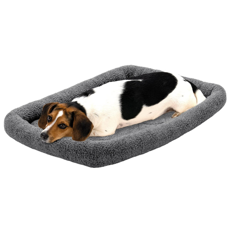 Furhaven Dog Bed for Medium/Small Dogs & Indoor Cats, 100% Washable, Sized to Fit Crates - Sherpa Fleece Bolster Crate Pad - Gray, Medium - PawsPlanet Australia