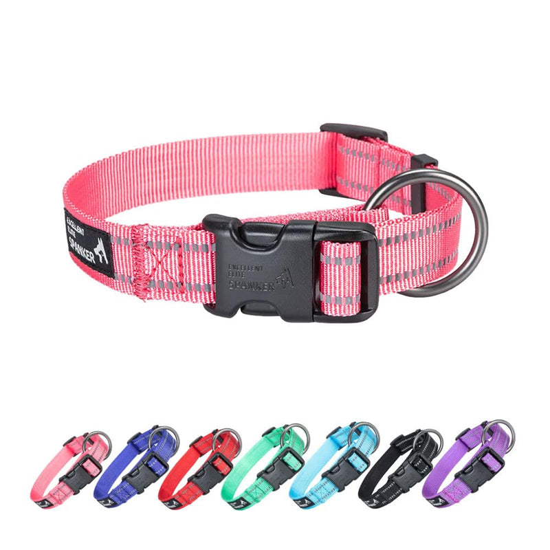EXCELLENT ELITE SPANKER Reflective Dog Collar Classic Breathable Nylon Adjustable Pet Collar with Quick Release Buckle for Boy Girl Male Female Puppies Small Medium Large Dogs Walking Training(Pink-M) M Pink