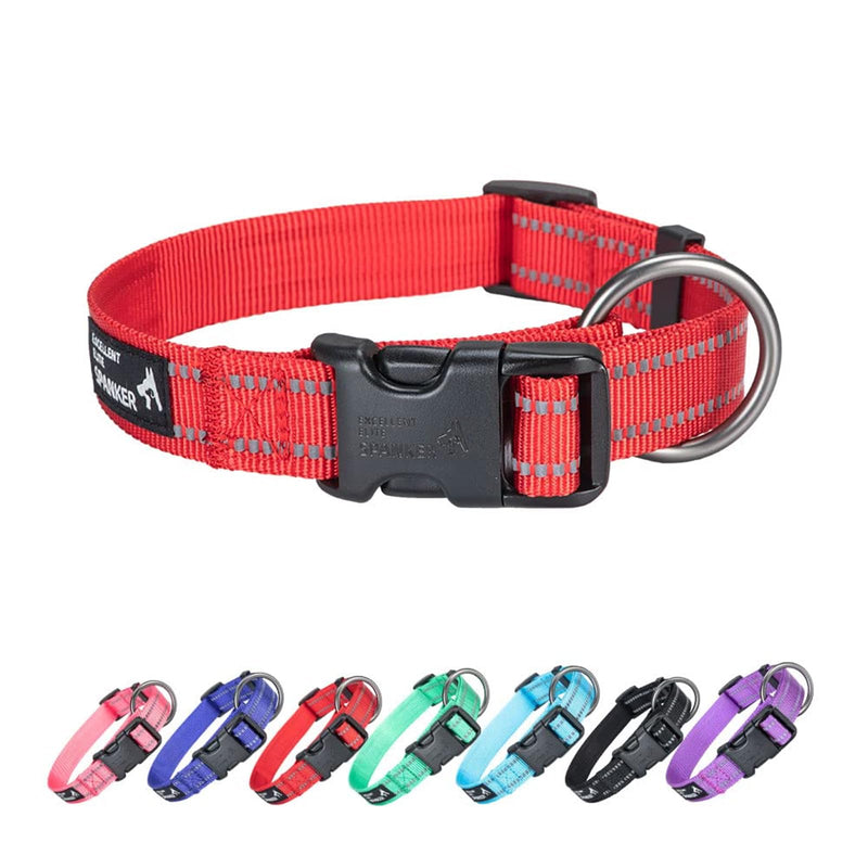 EXCELLENT ELITE SPANKER Reflective Dog Collar Classic Breathable Nylon Adjustable Pet Collar with Quick Release Buckle for Boy Girl Male Female Puppies Small Medium Large Dogs Walking Training Red-S S - PawsPlanet Australia