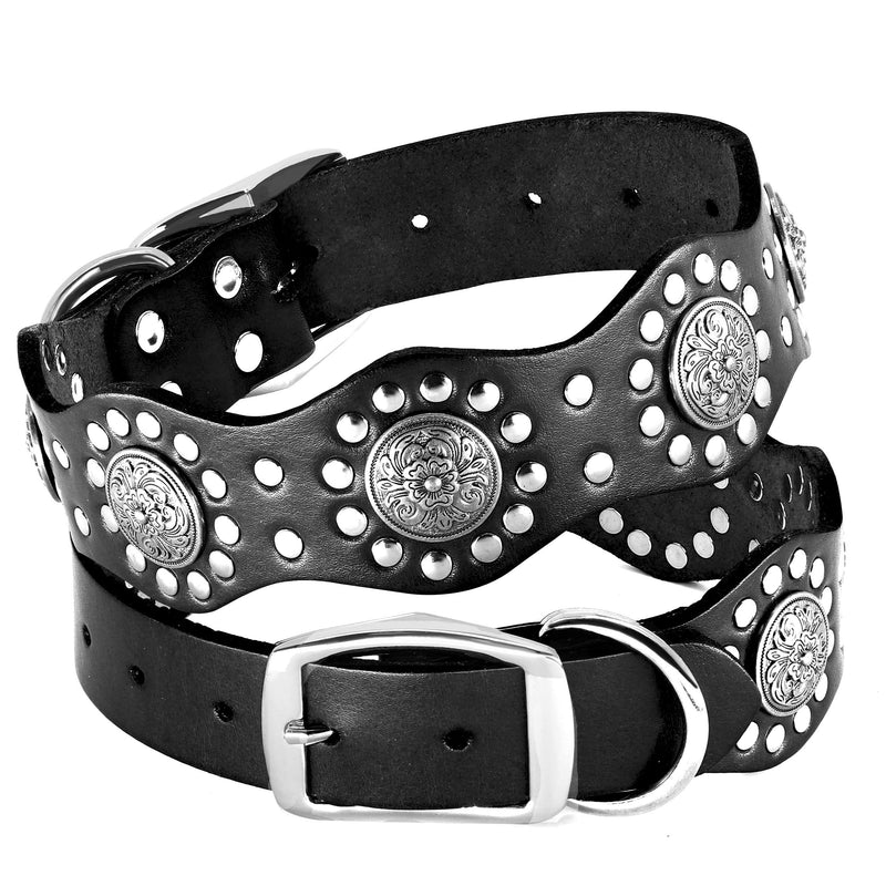 PET ARTIST Genuine Leather Dog Collar,Unique Design & Sturdy Leather,Heavy Duty Dog Collar,fit for Rottweiler Pitbull Medium&Large Dogs,Black,M M:Neck fit 16-20''(40-50cm) Black - PawsPlanet Australia