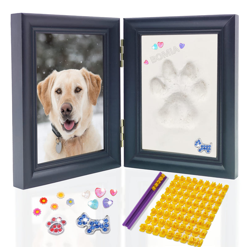 Dog or Cat Paw Print Kit with Trinkets,Pet paw Print Impression kit with 2 Clay,Wooden Dog Picture Frame,Personalized Gift Keepsake for Pet Lovers-Black Black - PawsPlanet Australia