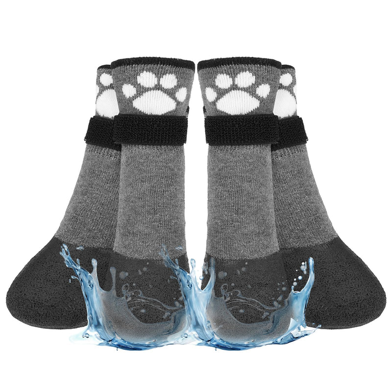BEAUTYZOO Anti Slip Dog Socks Boots, Dog Shoes for Hot/Cold Pavement Snow Rain Days,Waterproof Grip Dog Booties Paw Protector for Hardwood Floor, Prevent Licking for Small Medium Large Senior Old Dogs Grey Small/Medium