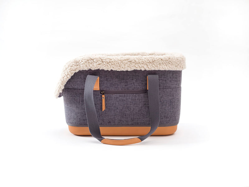 LeftPine x P.L.A.Y. Deluxe Dog Carrier Purse - Soft Sided Pet Travel Tote for Small Dogs & Puppies up to 16 Pounds - Built-in Safety Leash, Machine Washable, Removable Liner, Zipper Pocket (Charcoal) Charcoal - PawsPlanet Australia