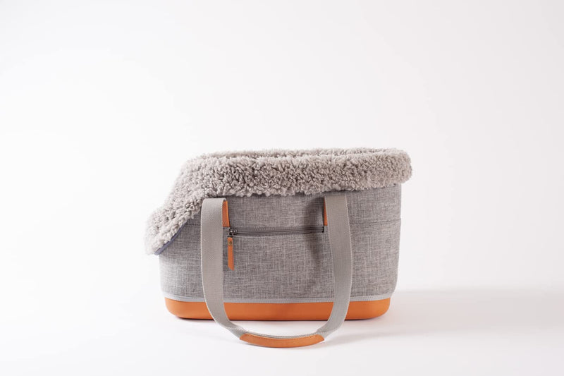 LeftPine x P.L.A.Y. Deluxe Dog Carrier Purse - Soft Sided Pet Travel Tote for Small Dogs & Puppies up to 16 Pounds - Built-in Safety Leash, Machine Washable, Removable Liner, Zipper Pocket (Gray) Grey - PawsPlanet Australia