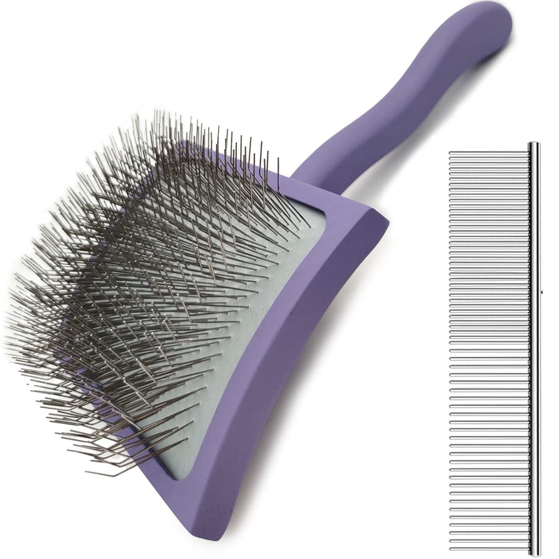 Slicker Ergonomic Wooden-Handle Long-Pin Brush for Poodles, Goldendoodles & Other Long-Haired Dogs (purple) purple - PawsPlanet Australia