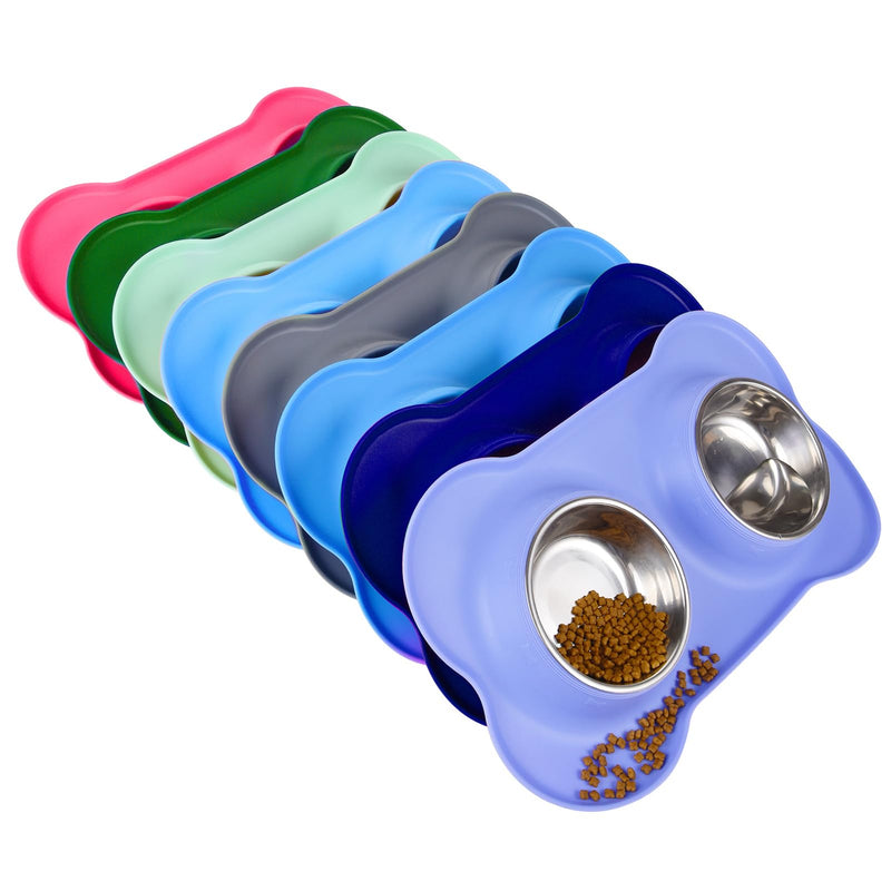 Dog Bowls 2 Stainless Steel Bowl for Pet Water and Food Feeder with Non Spill Skid Resistant Silicone Mat for Pets Puppy Small Medium Cats Dogs 6½ oz ea Purple - PawsPlanet Australia