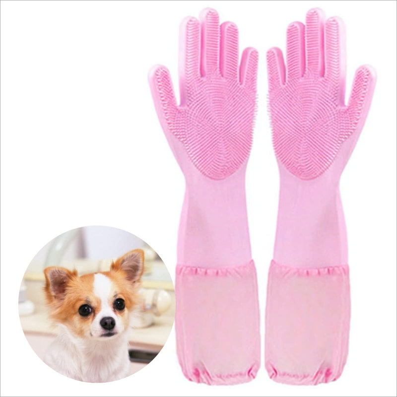 Pet Grooming Gloves Cleaning Gloves Natural Rubber Dishwashing Gloves High Density Silicone Brush Fruits Dishes Cleaning Massaging for Dogs and Cats - PawsPlanet Australia