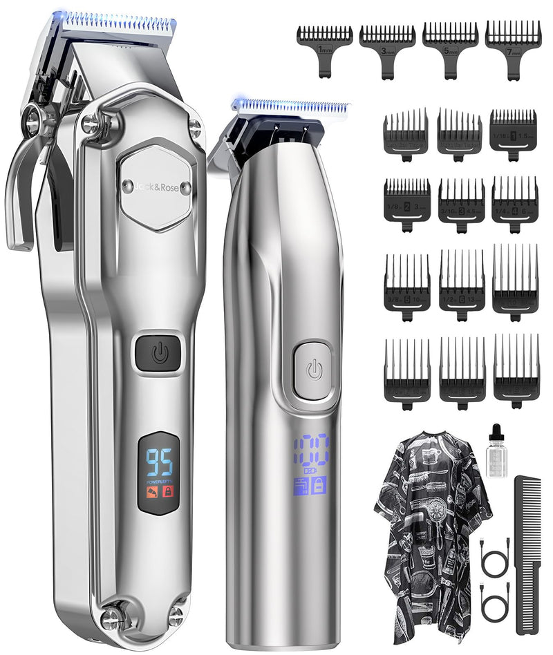 Jack & Rose Clippers and Trimmers Set, Cordless Hair Clippers for Men, Barber Clippers Set Silvery