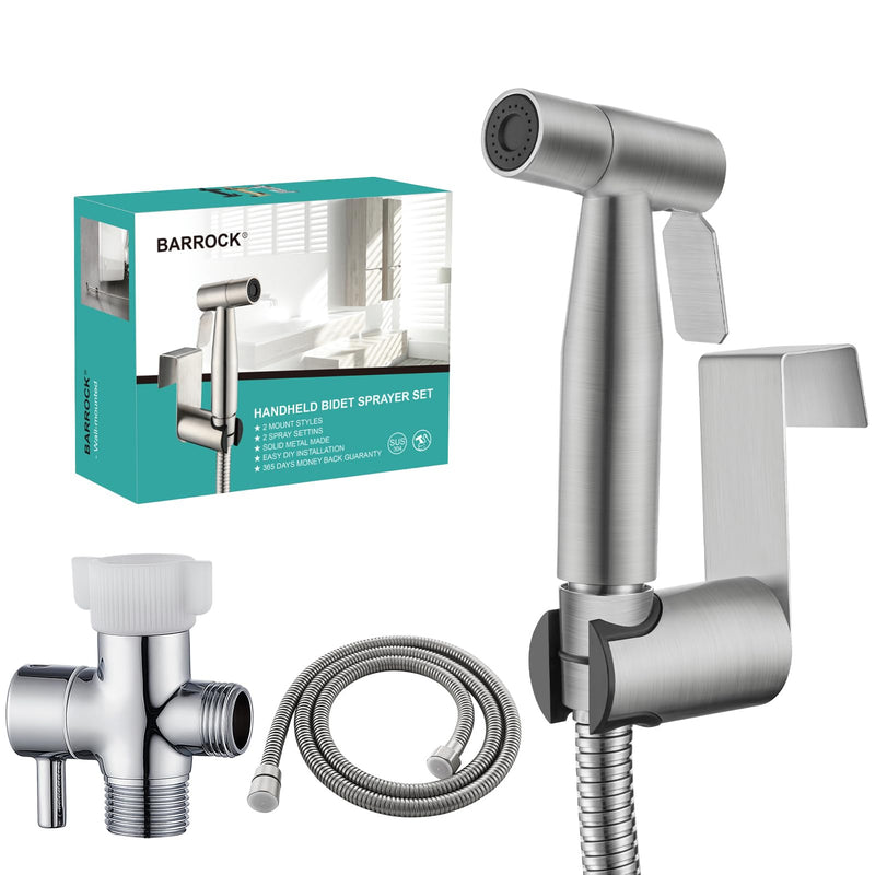 BARROCK Handheld Bidet Sprayer for Toilet, Stainless Steel Metal Made Baby Cloth Diaper Spraying Kit, Bathroom Toilet Bidet Attachment Set for Bathing Pets and Feminine Hygiene, Brushed Nickel 1