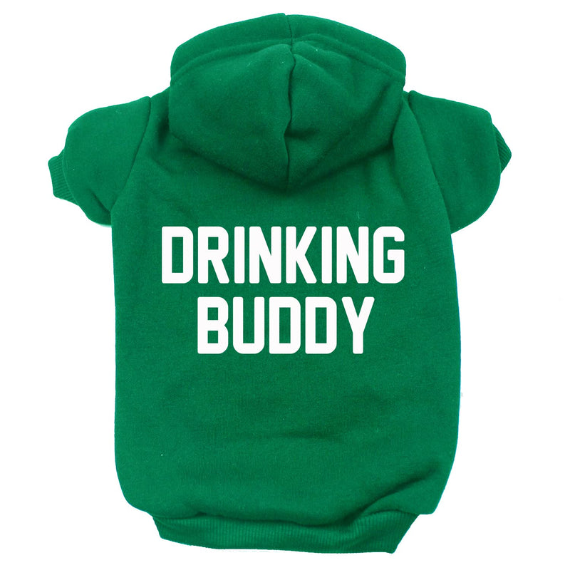 Drinking Buddy St. Patrick's Day Dog Hoodie Fleece Lined Pullover Sweatshirt with Leash Hole (Green, 4X-Large 11) Green 4X-Large (40-55 lbs) - PawsPlanet Australia