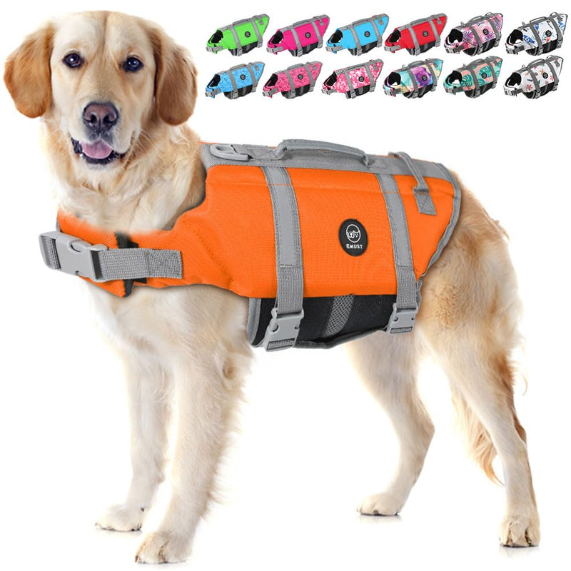 EMUST Dog Life Jacket, XL, NewOrange, Waterproof, Breathable, Adjustable with Rescue Handle, for Swimming Pool Beach Boating - PawsPlanet Australia