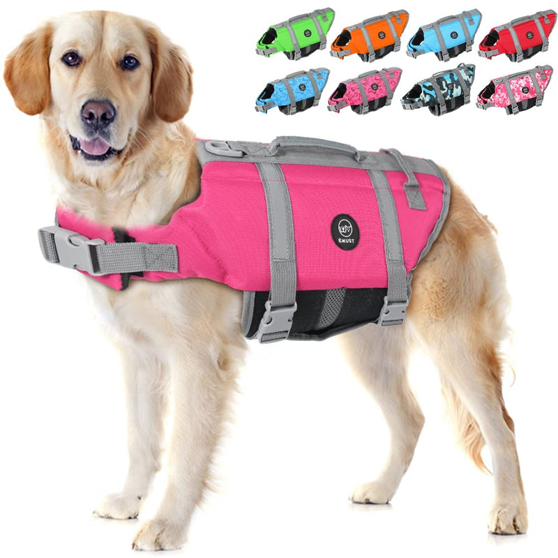 EMUST Dog Life Preserver, Dog Life Vests for Swimming, Beach Boating with High Buoyancy, Dog Flotation Vest for Small/Medium/Large Dogs, L, NewSolidpink - PawsPlanet Australia