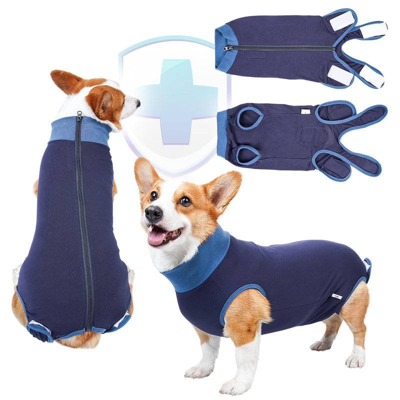Breathable Dog Surgery Recovery Suit for Male/Female, Professional Dog Recovery Onesie with Zipper After Spay Abdominal Wounds, Anti Licking Cone E-Collar Alternative for Small Medium Large Dog Blue L【Back:17.7"—21.6" Weight:27—44LB】 - PawsPlanet Australia